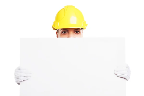 Femme constructeur dans l'uniforme bleu — Photo