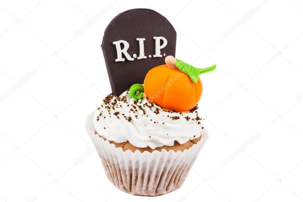 Halloween cupcake with colored decorations RIP