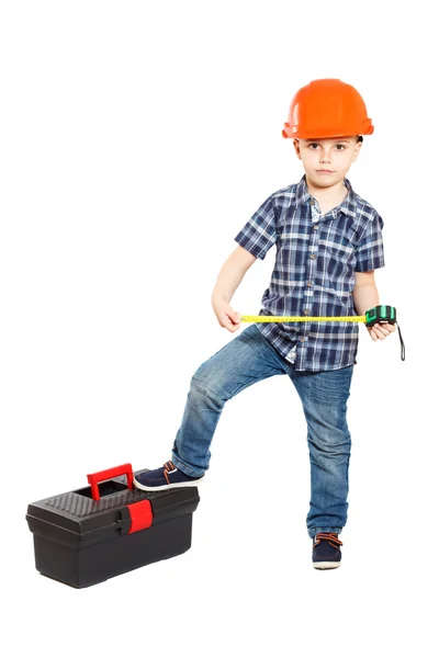 Chłopiec w hełmie budowlane — Zdjęcie stockowe