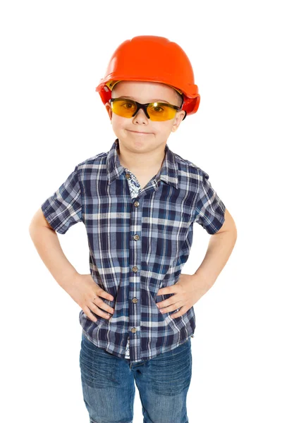 Çocuk inşaat kask içinde