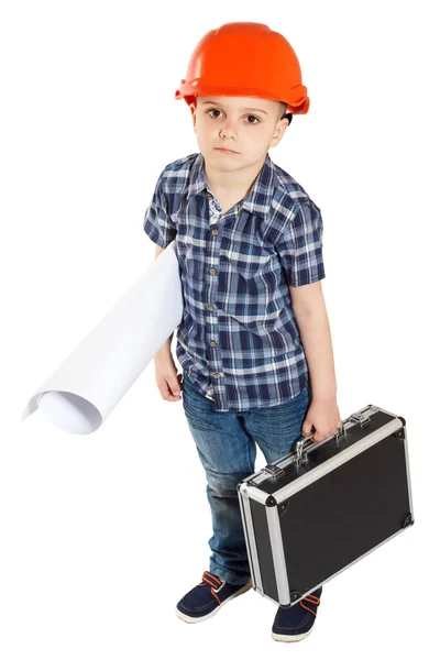 Jongen in de bouw helm — Stockfoto