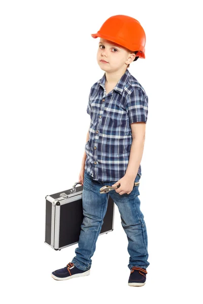 Niño en el casco de construcción — Foto de Stock