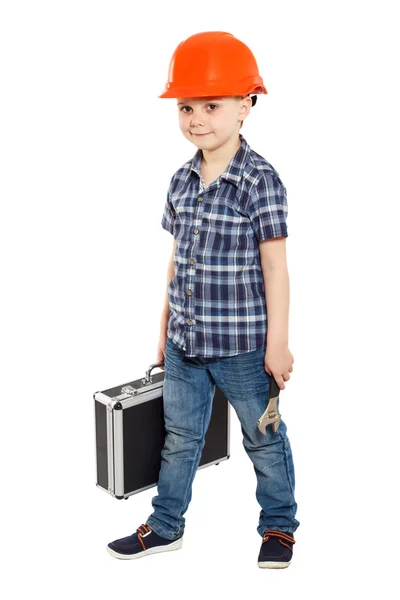 Boy in the construction helmet — Stock Photo, Image