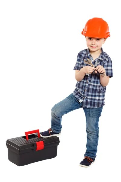 Chłopiec w hełmie budowlane — Zdjęcie stockowe