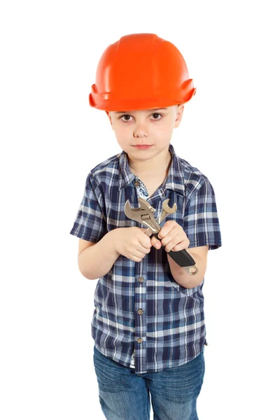 Garçon dans le casque de construction — Photo