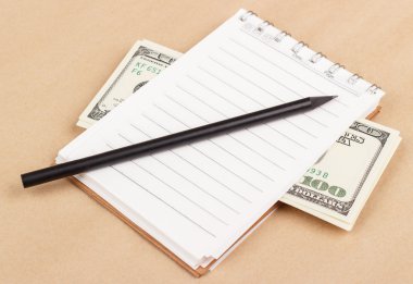 Not defteri ve kalem ile kağıt para