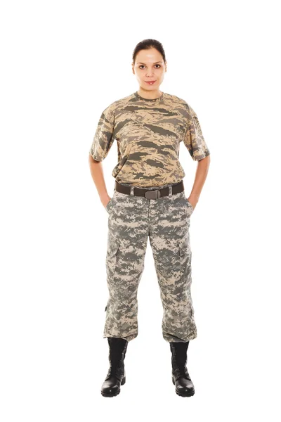 Żołnierz: dziewczyna w wojskowym mundurze — Zdjęcie stockowe