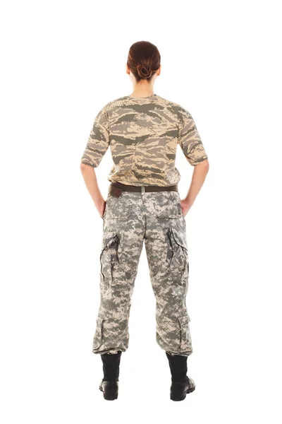 Soldier: gadis dalam seragam militer — Stok Foto