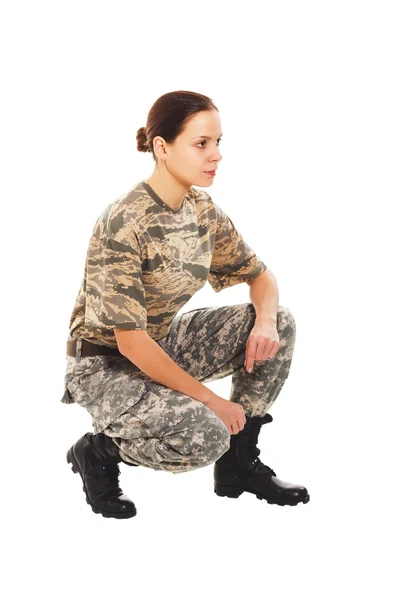 Soldier: gadis dalam seragam militer — Stok Foto