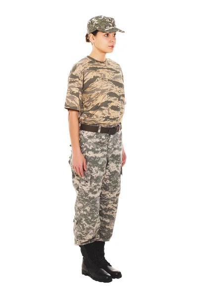 Soldado: chica en uniforme militar — Foto de Stock