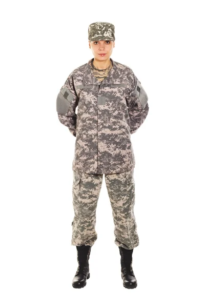 Menina - soldado no uniforme militar — Fotografia de Stock