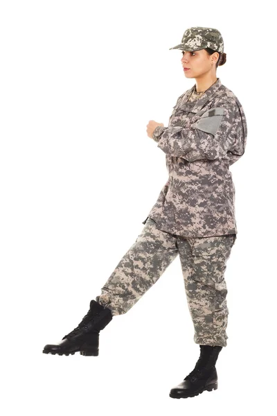 Menina - soldado no uniforme militar — Fotografia de Stock