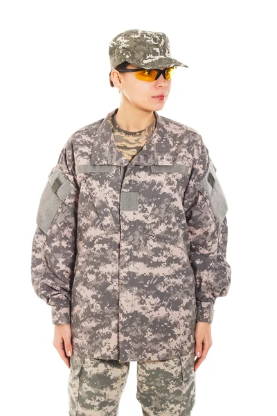 Dziewczyna - żołnierz w mundurze wojskowym — Zdjęcie stockowe
