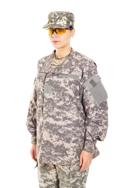 Mädchen - Soldat in Militäruniform — Stockfoto