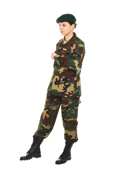 Tentara gadis di seragam militer — Stok Foto