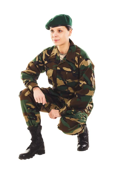 Soldier girl in the military uniform — Stock Photo, Image