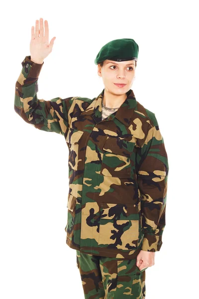 Soldat flicka i militär uniform — Stockfoto