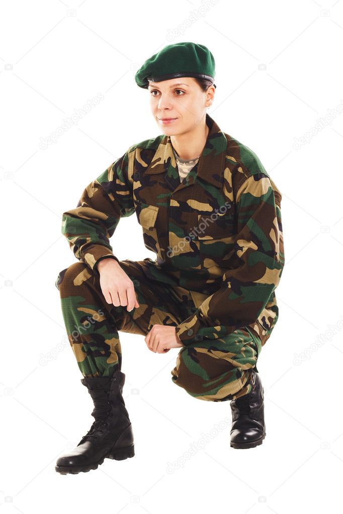 Soldier girl in the military uniform