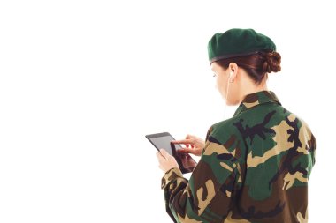 Soldier girl in the military uniform clipart