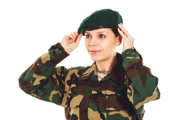 Soldado menina no uniforme militar — Fotografia de Stock