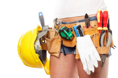 Kadın Oluşturucu izole inşaat araçlar kümesi ile