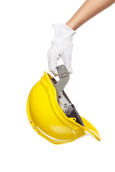 Construction helmet in the hand, isolated — Stock Photo, Image