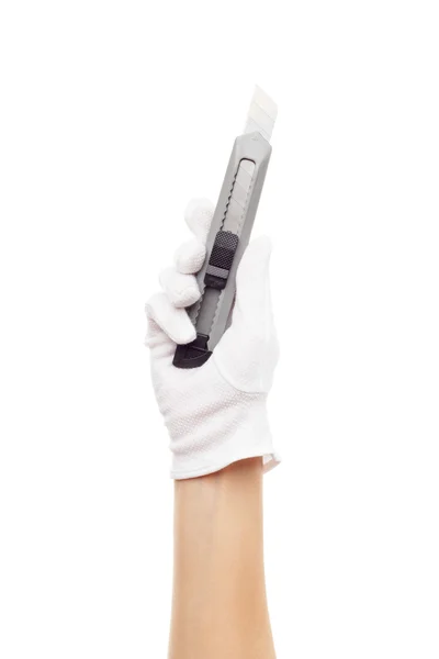 Ένα βοηθητικό πρόγραμμα μαχαίρι στο χέρι, απομονωμένο — Φωτογραφία Αρχείου
