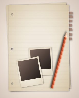 Eski defter kağıt fotoğraf çerçevesi kalem ile