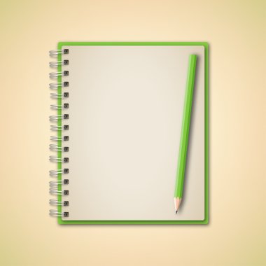 Yeşil gerçekçi defter ve kalem