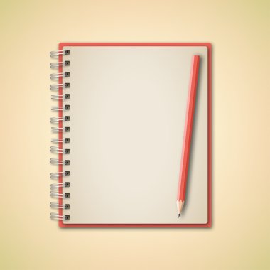 Temiz kırmızı defter kalem ile