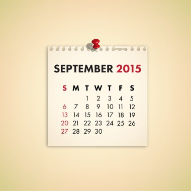 Eylül 2015 not kağıdı takvim