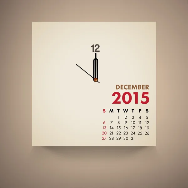 2015 Calendario Diciembre Reloj Diseño — Archivo Imágenes Vectoriales
