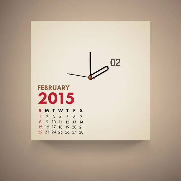 Calendario 2015 Febbraio Orologio Design — Vettoriale Stock