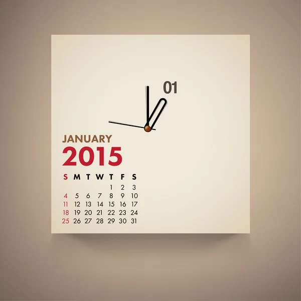 2015 Calendario Enero Reloj Diseño — Vector de stock