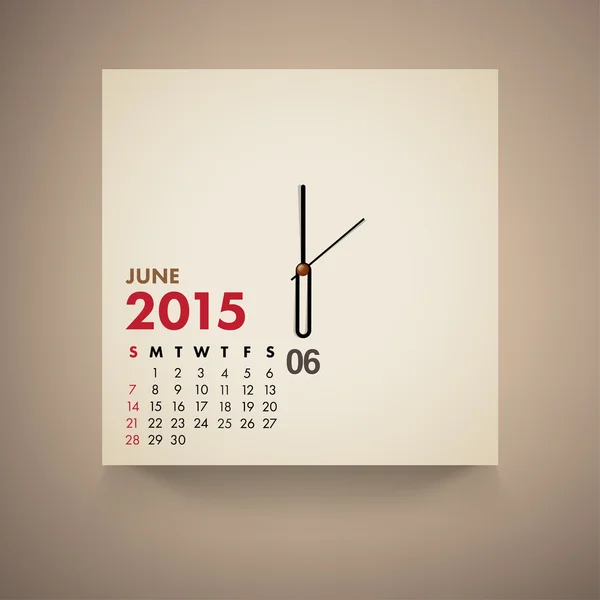 2015 カレンダー 6 月時計の設計 — ストックベクタ