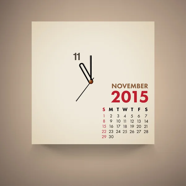 Calendrier 2015 Novembre Horloge Design — Image vectorielle