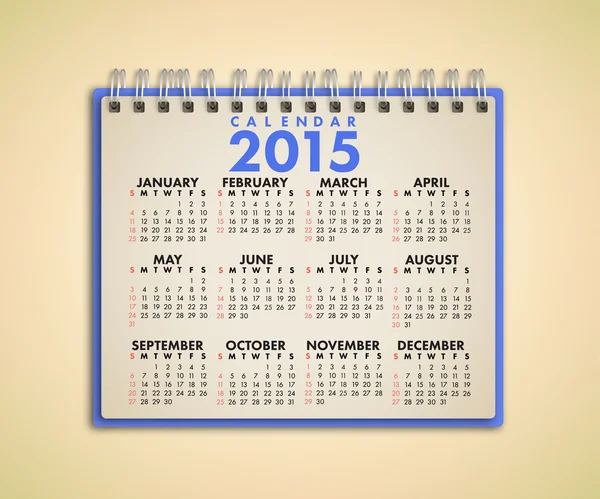 Calendrier 2015 Carnet de notes — Image vectorielle