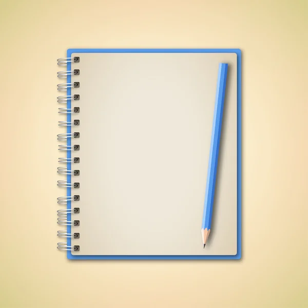 Caderno azul e lápis — Vetor de Stock