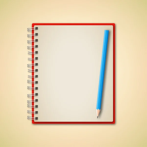 Clean Red Notebook with pencil — Stock Vector