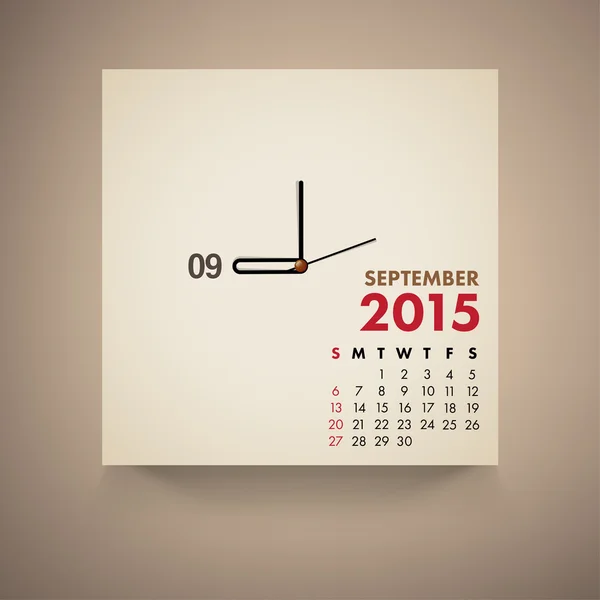 Calendrier 2015 Septembre Horloge Design — Image vectorielle