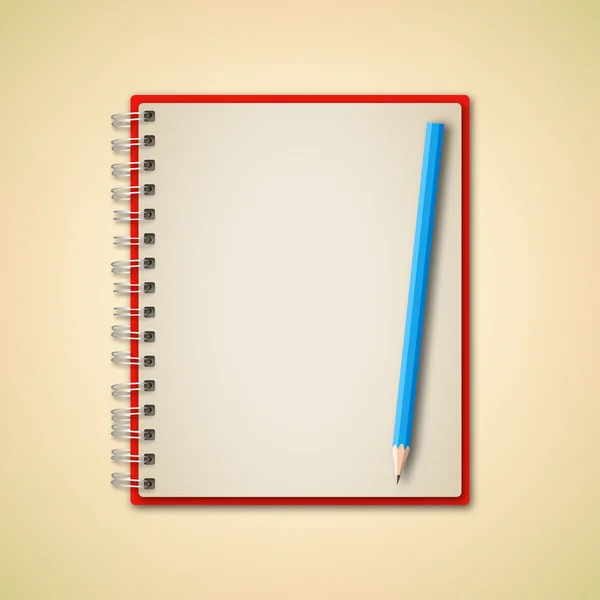鉛筆できれいな赤いノート — ストックベクタ