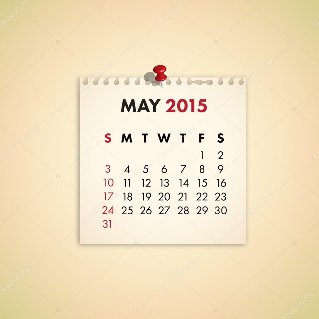 May 2015 Note Paper Calendar