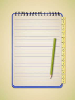 Mavi defter kalem ile