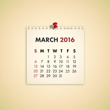 Not kağıdı takvim vektör 2016