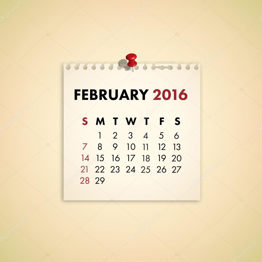 Note Paper Calendar Vector 2016