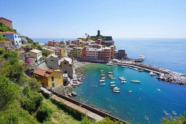 Vista Aérea Del Pueblo Vernazza Verano Cinque Terre Italia — Foto de Stock