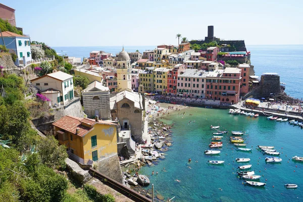 Letecký Pohled Vesnici Vernazza Létě Cinque Terre Liguria Itálie — Stock fotografie