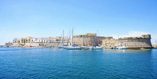 Vue Panoramique Ville Historique Gallipoli Avec Château Sur Mer Pouilles — Photo