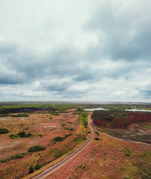 Aerial View Countryside Railroad Drone Flight — 스톡 사진