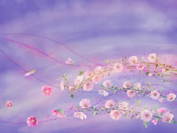 Pink Hollyhock Flowers Watercolor Background Digital Painting — Stock Photo, Image